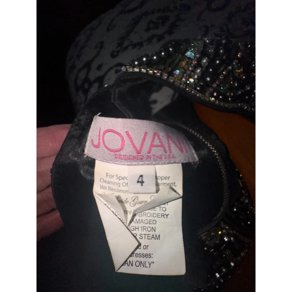 Jovani Black Beaded Halter Neck Formal Gown Prom Dress Size 4 Scalloped Bodice - Picture 11 of 12